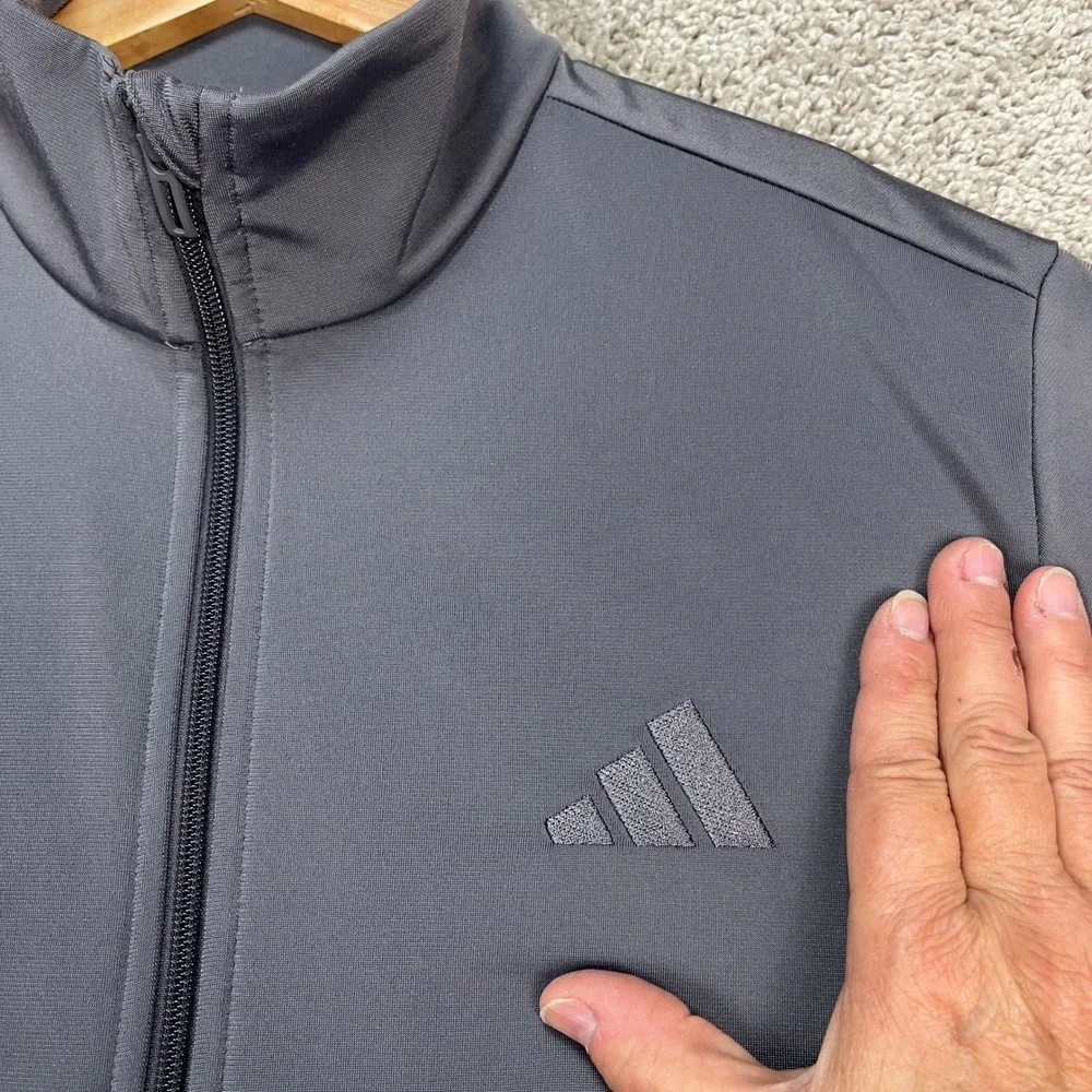 Adidas Jacket Mens Medium Gray Full Zip Long‎ Sleeve Performance Track 3 Stripes